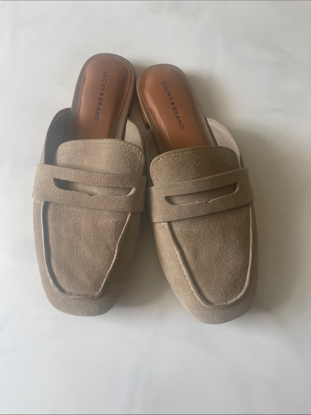 Lucky Brand Women's Taupe Suede Mule Loafers